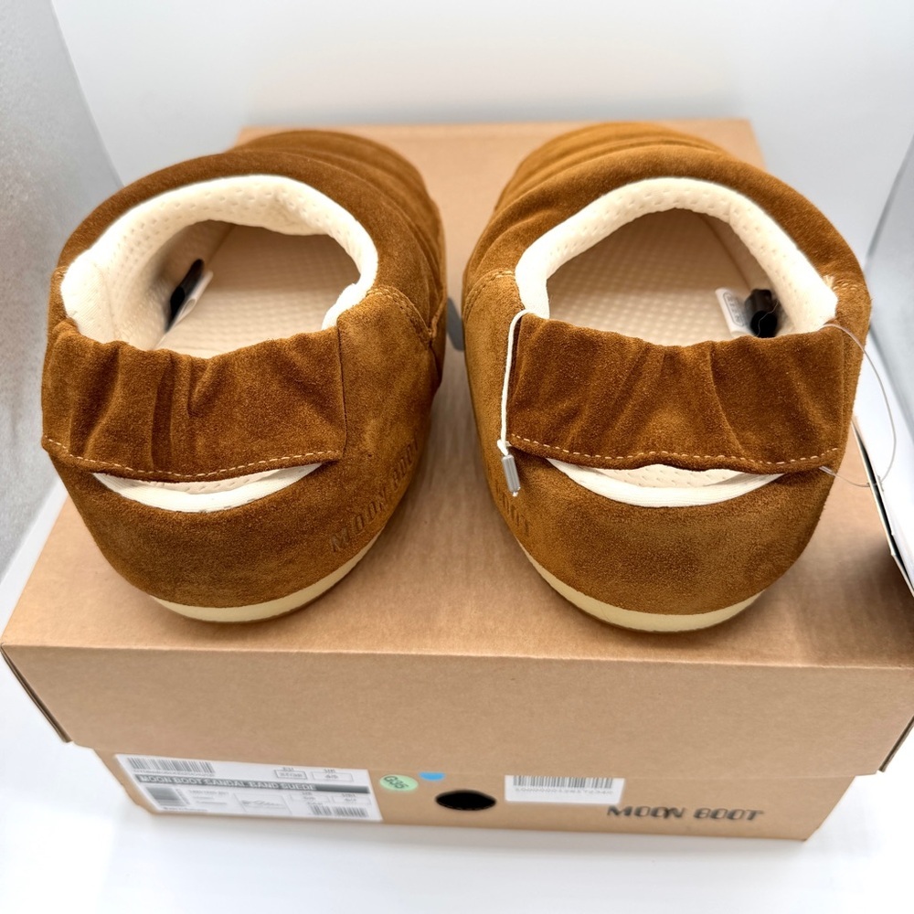 NWT Moonboot Suede Leather Slide Slippers Brown Cognac Unisex Shoes Brand New - Picture 5 of 16